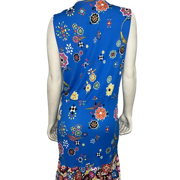 EMILIO PUCCI SLEEVELESS SURPLICE-NECK FLORAL PRINT DRESS, BLU NILO | SIZE 10 - Picture 4 of 5